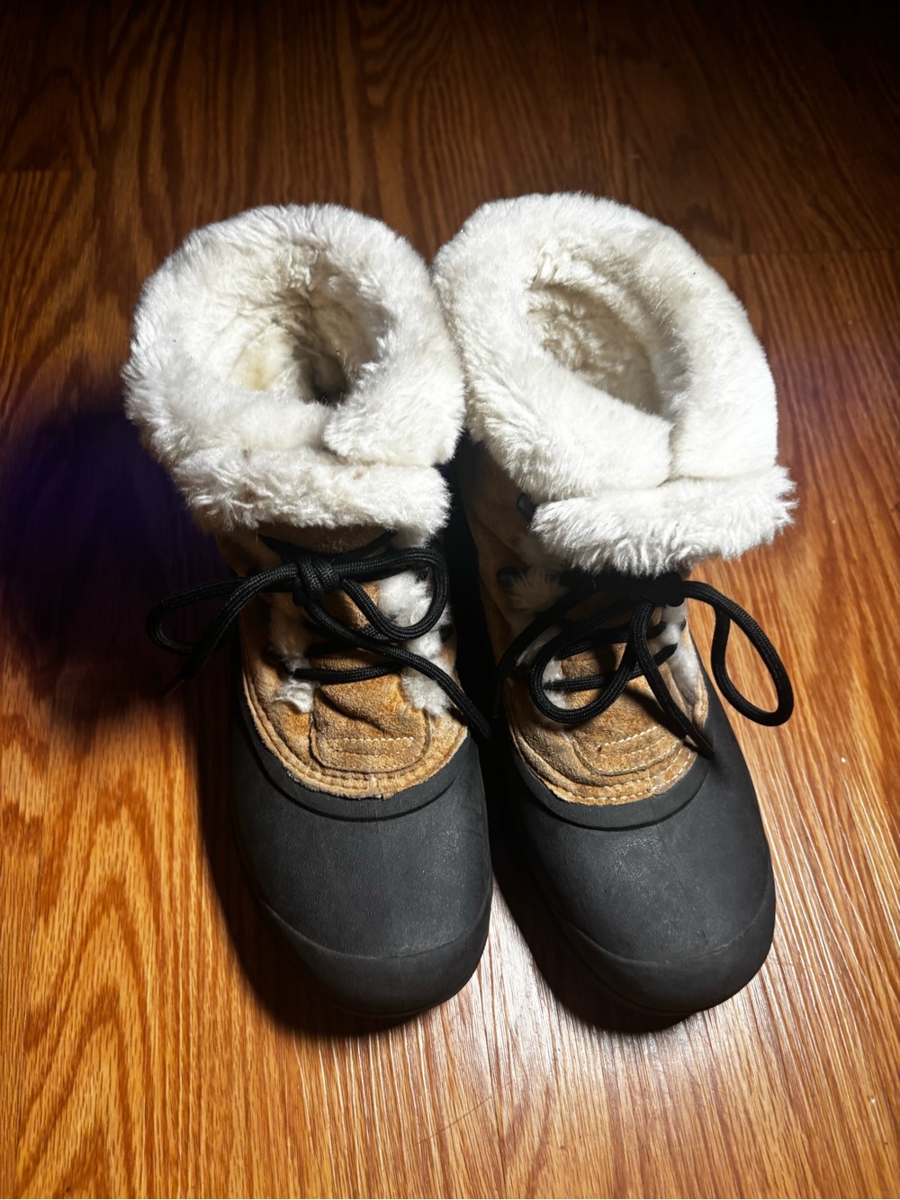Sorel Women's Black and Brown Faux-Fur Ankle Winter Booties